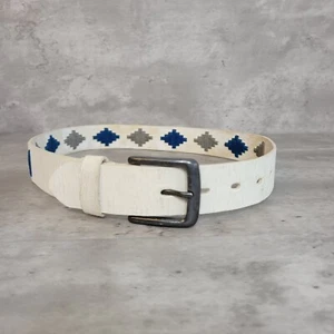 Leather Belt Womens Handmade Southwestern Native Santa Fe Aztec Stitching Beige - Picture 1 of 16