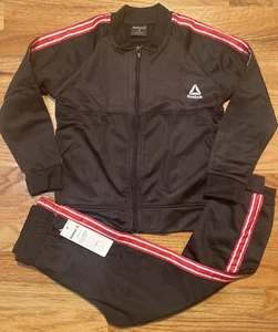 Reebok Boy 2 Piece Jogging Set ~ Tracksuit ~ Full Zipper Black/red Size 5 - Picture 1 of 4
