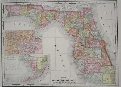 Mapa de Florida o ALABAMA 1898 con fecha FL mapa arte impresión decoración AL. Ferrocarriles, ferrocarriles Foto 1 de 4