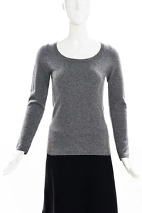 TANIA Too Gray Scoop Neck Ribbed Trim 100% Cashmere Pullover Knit Sweater Top S - Picture 1 of 9