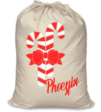 Personalised kids your name Christmas glitter candy cane Santa sack sparkle