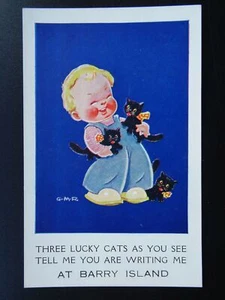 Wales BARRY ISLAND Three Lucky Black Cats As You See c1930s Comic Postcard - Picture 1 of 2
