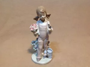 Lladro SPRING Girl with Bird Watering Can Flowers #5217 - Picture 1 of 6