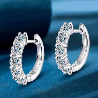 2CTW D VVS1 Round Moissanite Huggie Hoop Earrings for Women 925 Sterling Silver - Image 1 of 4