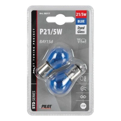 COPPIA LAMPADE LAMPADINE P21/5W AUTO MOTO BLUE DYED GLASS VETRO BLU LUCE BLU - Immagine 1 di 4