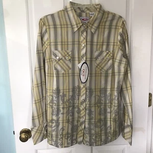Roper Damen Medium gelb kariert Blumenmuster Langarm quadratische Druckknöpfe Shirt neu mit Etikett - Bild 1 von 12
