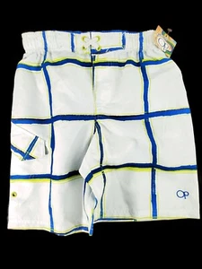 Op Board Shorts Boy Size 8 Point Break White With Blue Green Strips New - Picture 1 of 12