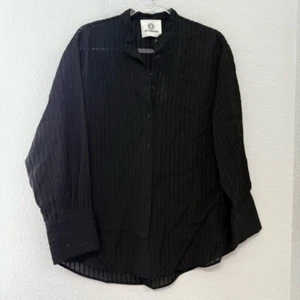 Attersee schwarzes kragenloses Hemd Button Down halbtransparent Größe Small neu mit Etikett - Bild 1 von 6