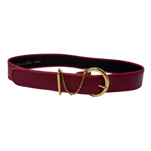 Cinturón de cuero rojo Christian Dior vintage cadena hebilla latón mediano - Imagen 1 de 8