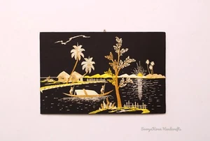 Indian Scenery Vintage Handicraft Village Life Wall Hanging Straw Art Decor Gift - Picture 1 of 4