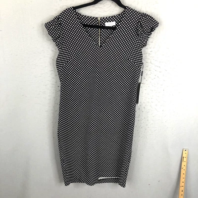 Vestido Calvin Klein Mujer 14 Negro Blanco Lunares Tejido Oficina Carrera Clásico NUEVO Foto 1 de 4