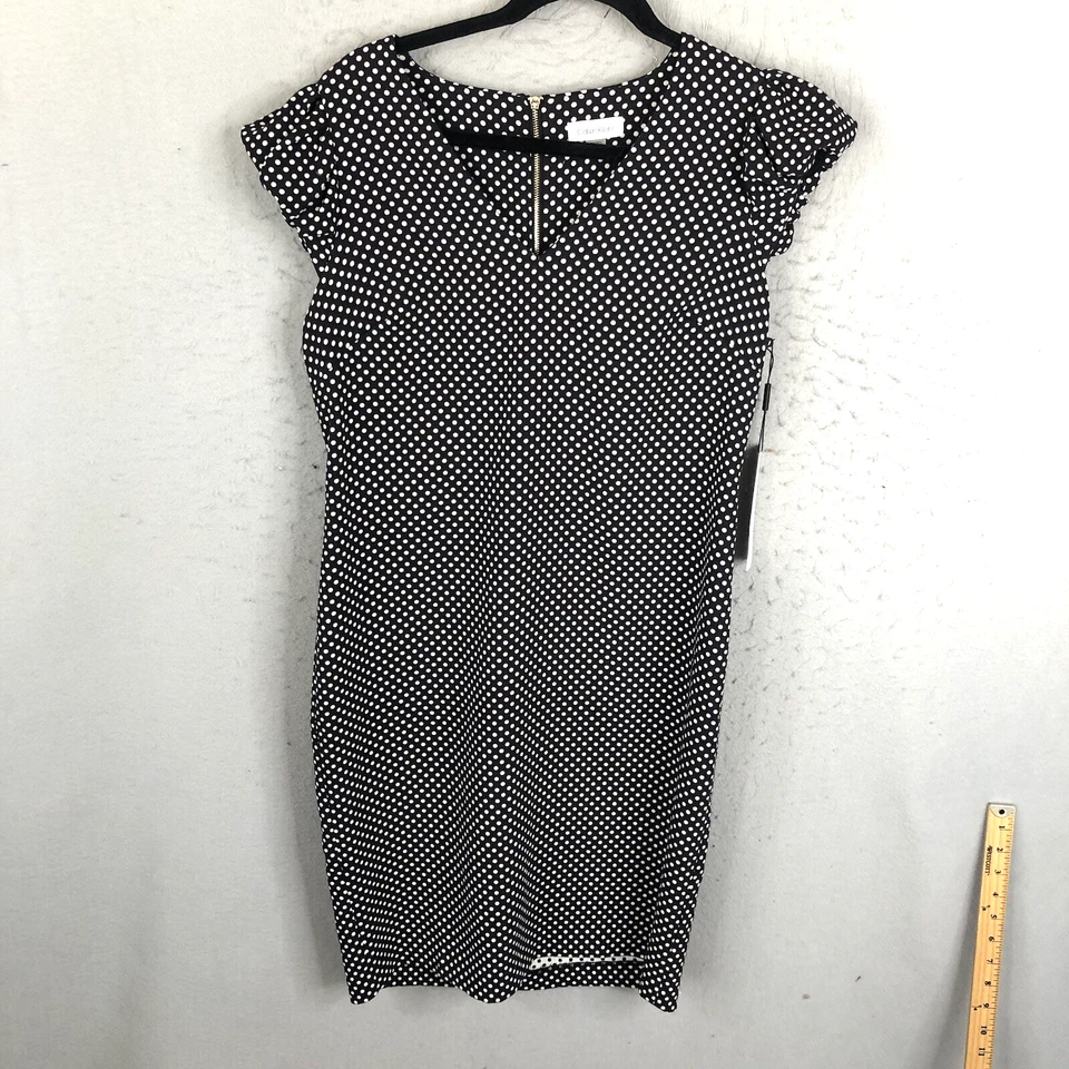 Calvin Klein Dress Womens 14 Black White Polkadot Knit Office Career Classic NEW - Image 1 of 4