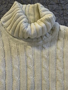 Wainscott Ivory Cable Knit Turtleneck Sweater L Metallic Shimmer Rare - Picture 1 of 12