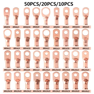 100Pcs Battery Cable End Lugs Hole OFC Copper Ring Terminals Wire Connectors - Image 1 of 4