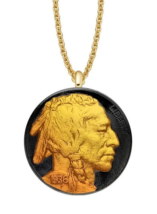 Collar de níquel cabeza india NEGRO 'n ORO - De colección - Chapado en oro y rutenio Foto 1 de 4