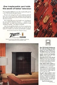 1953 Zenith Television: One Irreplaceable Part Vintage Print Ad - Picture 1 of 1