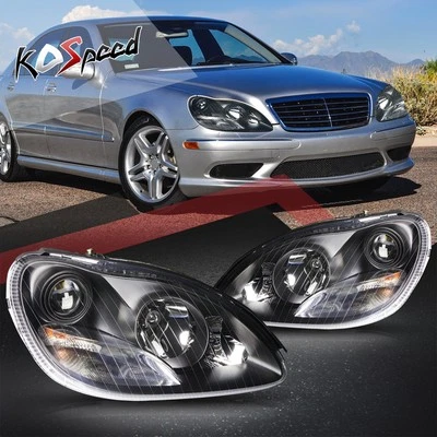 Black Housing Crystal Projector Headlight Lamps for 00-06 Mercedes S-Class W220 - Image 1 of 4