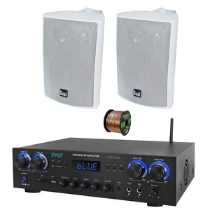 Pyle PDA77BU Receptor Bluetooth de Audio para el Hogar de 4 Canales, 2x Altavoces Blancos de 4", Cable - Imagen 1 de 8