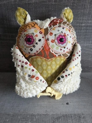 Vintage OWL 8" Decorative Plush Pink Green Retro Groovy Patchwork b236 - Image 1 of 4