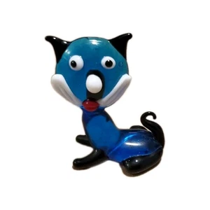 Estatuilla de arte de vidrio soplado animal pequeño gato azul y blanco - Imagen 1 de 7