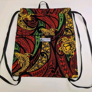 Rucksack Tasche Hawaii Print schwarz grün gelb rot Stammeshaie - Bild 1 von 6