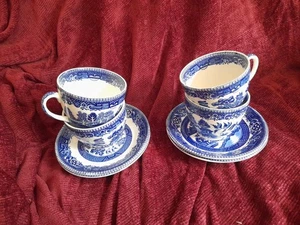 Old Willow Alfred Meakin 4 Cups 4 Saucers See Photos - Picture 1 of 6