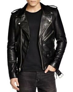New Genuine Lambskin Leather Designer Jacket Motorcycle Biker Men's S M L XL