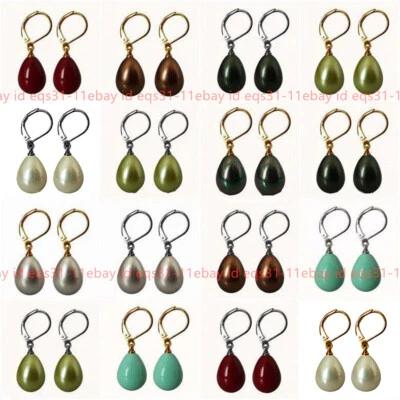 Pretty 12x16mm Real South Sea Shell Pearl Teardrop Leverback Dangle Earrings - Image 1 of 4