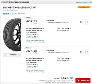 New BMW X3/4 Tires , Bridgestone Alenza 001 RFT summer runflat - Picture 1 of 4