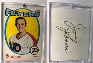 Cartolina vintage taglio carta Jim Johnson Philadelphia Flyers + autografo - Foto 1 di 1