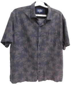 Nat Nast Shirt L Large Mens Palm Trees Tropical Silk Cotton Black Charcoal - Picture 1 of 8