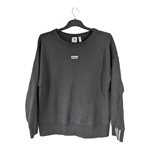 ADIDAS Sweatshirt Black Women's Size 12 Embroidered Logo Pullover Oversized - Picture 1 of 8