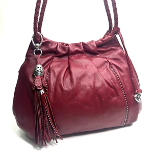 Stunning BRIGHTON Pretty Tough Stud Greta Garbo Hobo w/Braided Strap Red Leather - Picture 1 of 12