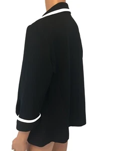 American Apparel Courtenay Size Medium Black 3/4 Sleeve Open Cardigan White Trim - Picture 1 of 9
