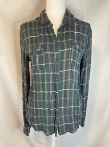 O'Neill Flannel Shirt Womens Medium Button Up Long Sleeve  Green Plaid Viscose - Picture 1 of 11