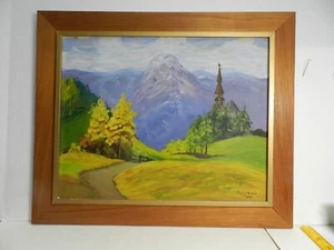 PW -- FRAMED OIL PAINTING SWITZERLAND MOUNTAIN SCENE, 19 X 15" signed - Picture 1 of 11