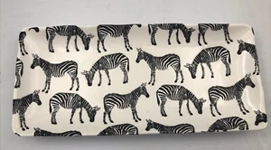 Primitives By Kathy Ceramic Zebras Rectangular Dish-Tray 9.5x 4.5 Etched - Picture 1 of 4