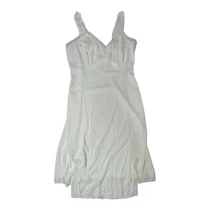 Vintage Full Slip White Nylon Lace S/M? No Legible Size Tag READ - Picture 1 of 19
