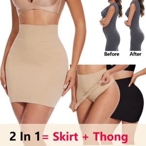 2 in 1 Women High Waist Shapewear Half Slip Tummy Control Skirt Dress Underskirt - Picture 1 of 14