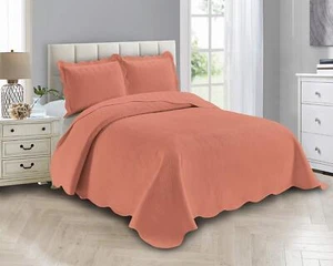 Linen Plus Luxury Oversized Coverlet Embossed Bedspread Set Solid Coral Full - Picture 1 of 2