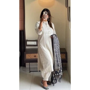 Kadhi cotton women dress kurti afghan pant and dupatta suit cotton salwar kameez - Picture 1 of 5