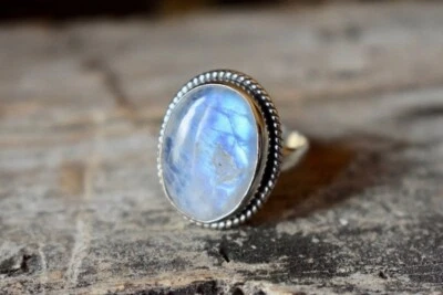 Fuoco Bianco Arcobaleno Luna Ovale Gemma 925 Anello Argento Sterling Regalo Per - Immagine 1 di 4