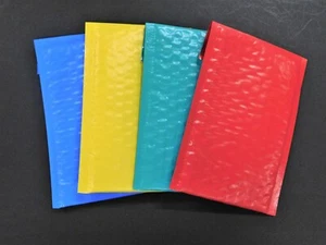 100 TEAL Red BLUE Yellow BUBBLE 4x8 Primary Color Mailers Shipping Envelope Bags - Picture 1 of 9
