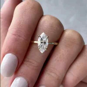 2CT Marquise cut Lab-grown Diamond prong setting 14k yellow Gold Engagement Ring - Picture 1 of 4
