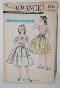 RARE VTG Advance Original Pattern #8630 1950s Dress. Sz 10.5 Girls UNCUT - Picture 1 of 2