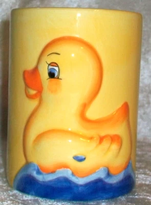 Vintage Hand Painted Yellow Rubber Ducky Toy Duck Ceramic Bathroom Cup Tumbler - Image 1 of 4