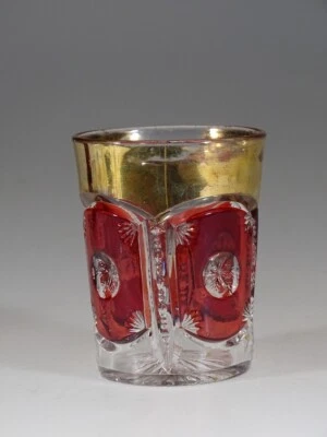 EAPG  Tarentum #1900 Frosted Crystal  Glass Tumbler Ruby Stain & Gilt #3 c.1890 - Image 1 of 4