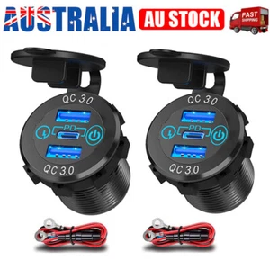 1-2X PD Type C Dual USB Car Charger QC 3.0 Charger 12V 24V Power Outlet Socket - Picture 1 of 16
