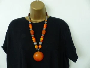 Tibetan bead necklace silver and orange TN12 - Picture 1 of 6