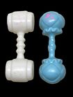 2X Vintage White & Blue Baby Bar Bell Rattle With Hand Painted 4.5?